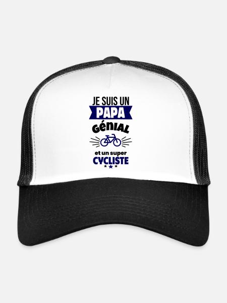 Papa génial & cycliste – idée fête des pères - Casquette trucker  - blanc/noir - Devant