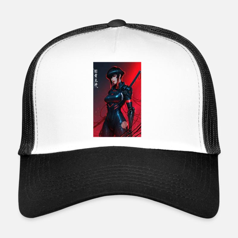Red Wired Cyberpunk Samurai mit Katana Trucker Cap