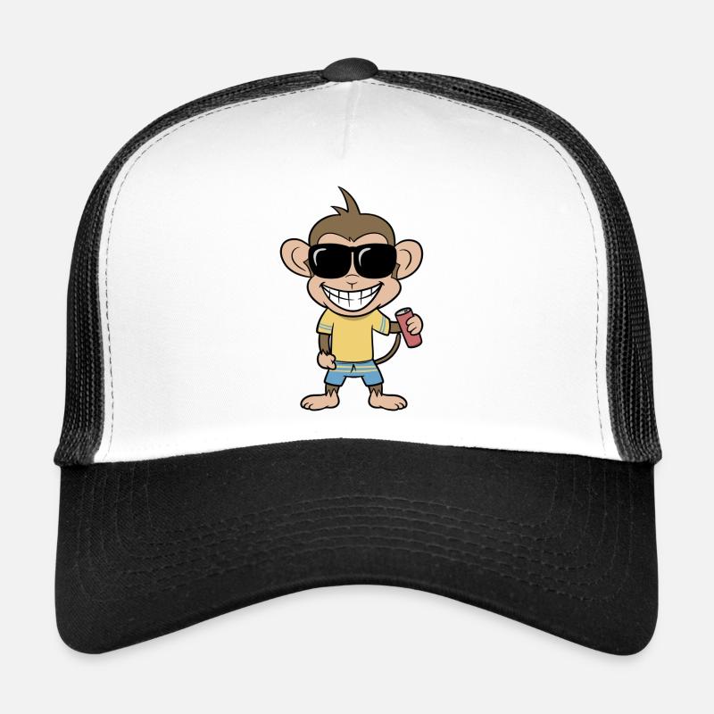 Urlaubs-Affe mit Drink - Trucker Cap - Weiß/Schwarz