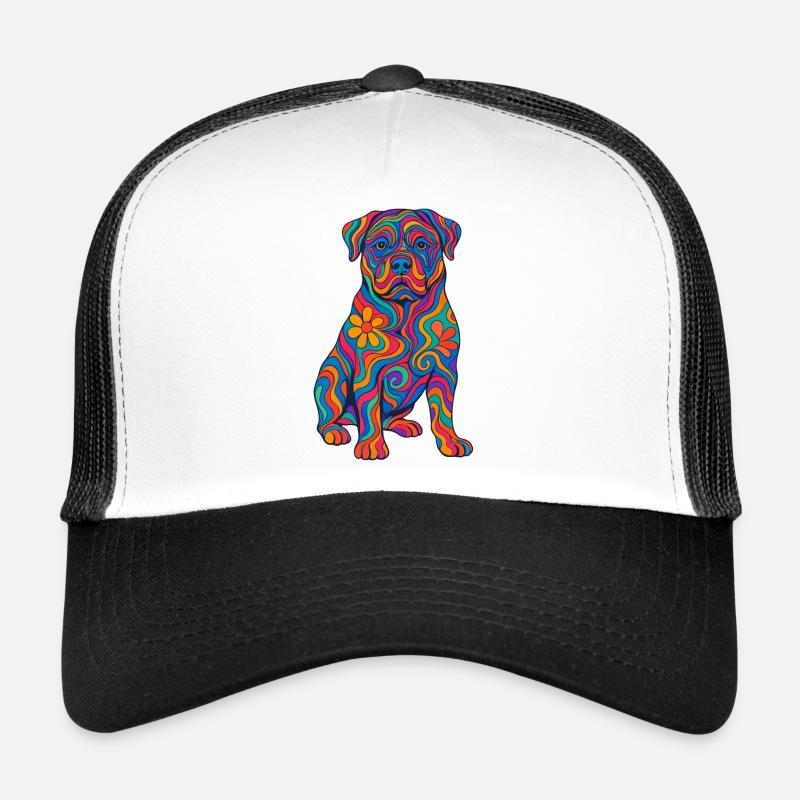 Psychedelischer und bunter Regenbogenhund Trucker Cap
