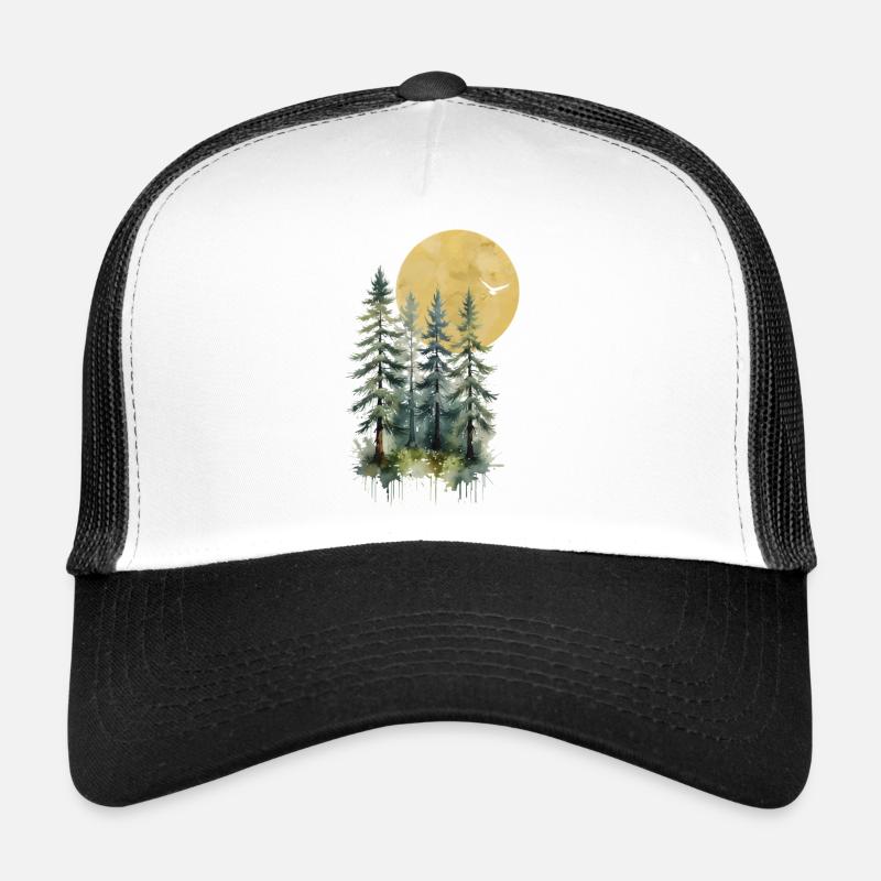 Forêt de pins au clair de lune Casquette trucker 