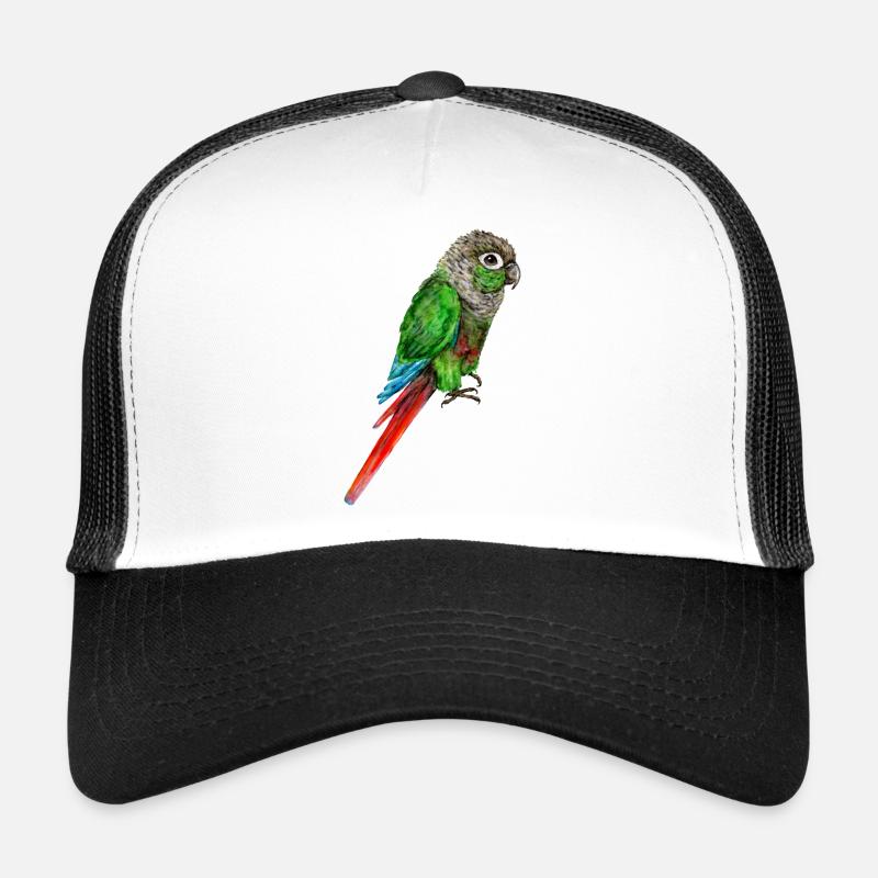 Aquarelle d’une perruche aux joues vertes Casquette trucker 