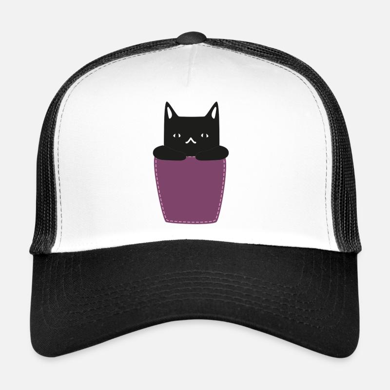 Katze In der Brusttasche - Trucker Cap - Weiß/Schwarz