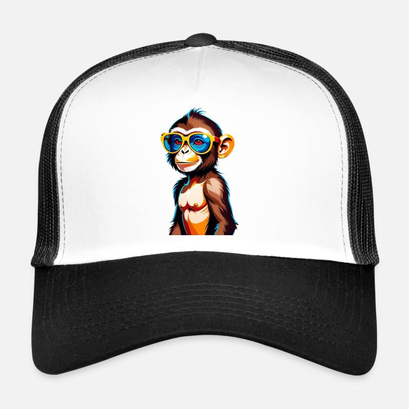Singe coloré avec des lunettes de soleil rétro Casquette trucker 