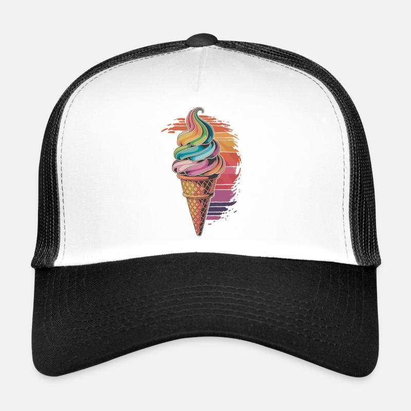 Buntes Regenbogen-Eiscreme Motiv - Trucker Cap - Weiß/Schwarz