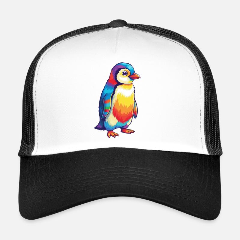 Buntes Pinguin-Regenbogen-Pop-Art-Aquarell - Trucker Cap - Weiß/Schwarz