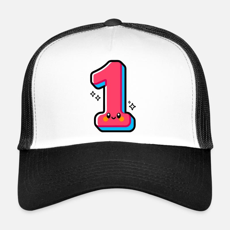 Nummer 1 Happy Pink Illustrated - Trucker Cap - Weiß/Schwarz