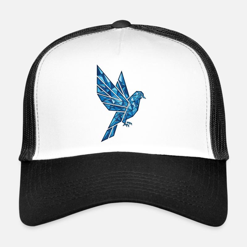 Polygon Taube Blau Flying–Abstract Geometric Dove - Trucker Cap - Weiß/Schwarz
