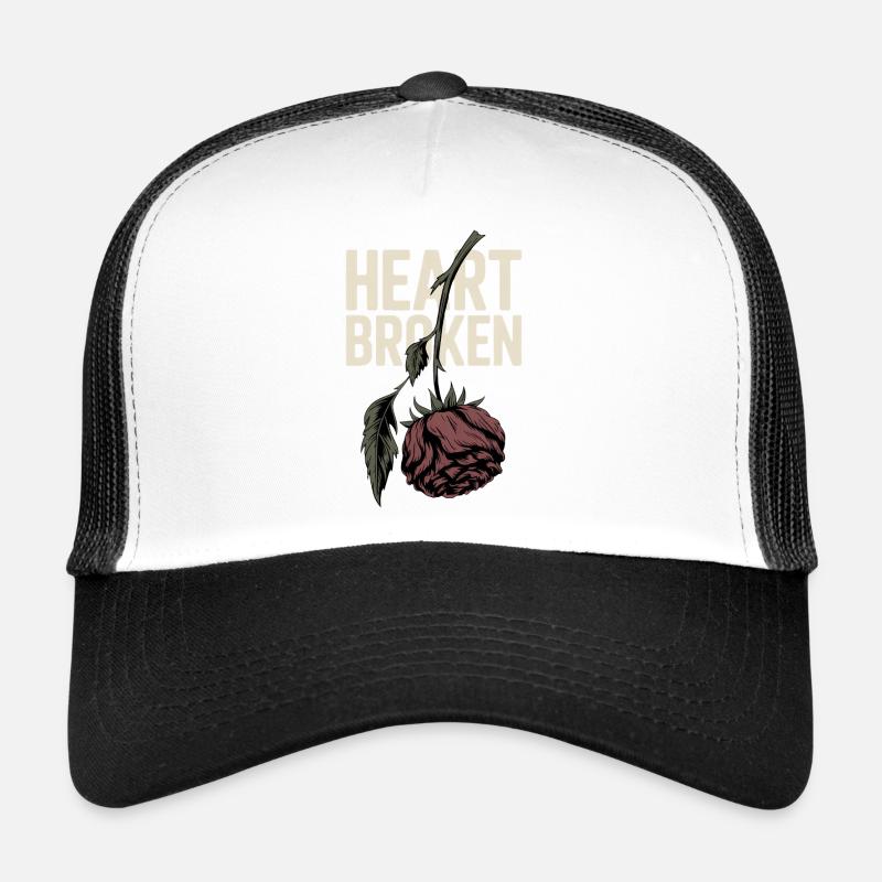 Gebrochenes Herz mit Verwelkter Rose - Trucker Cap - Weiß/Schwarz