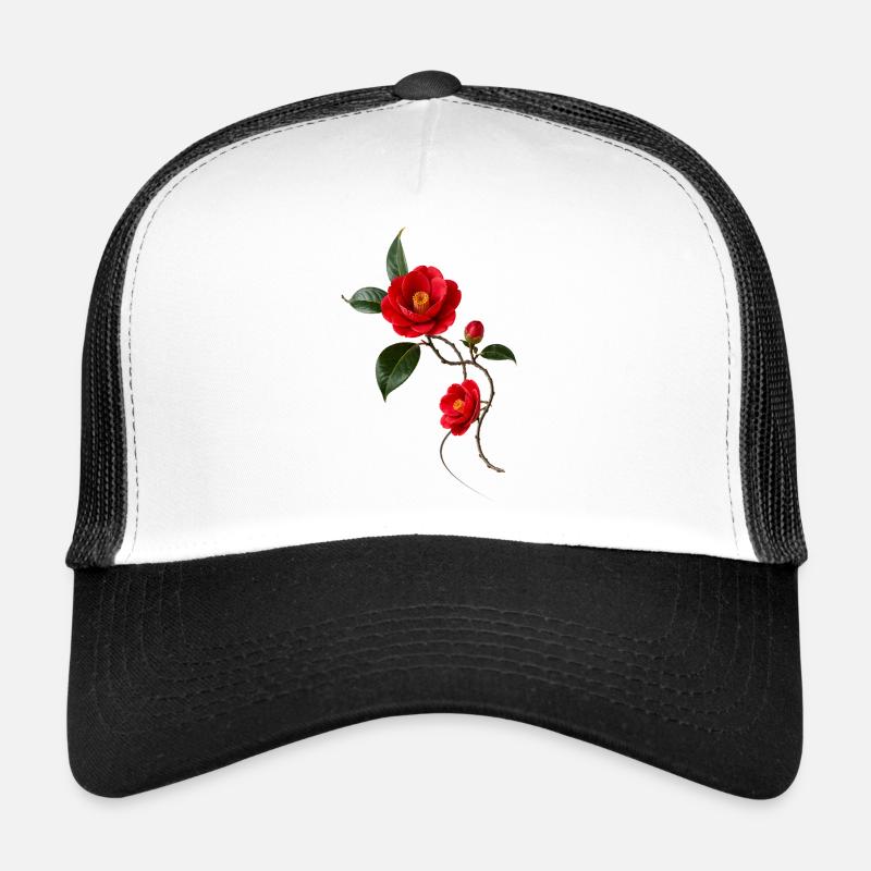 Red camellia in elegant Zen style Trucker Cap