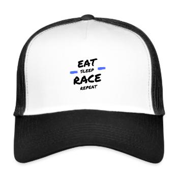 Simracer, Simracing, Eat Sleep Repeat Gift - Trucker Cap - Weiß/Schwarz - Vorne
