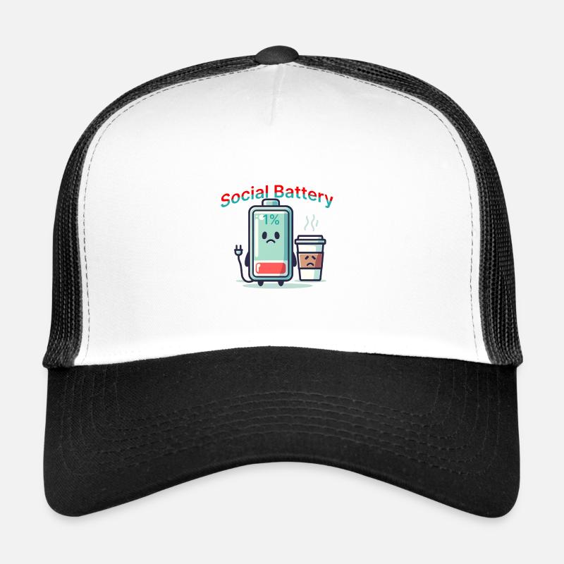 Social Battery – Funny Selfcare Design - Trucker Cap - Weiß/Schwarz