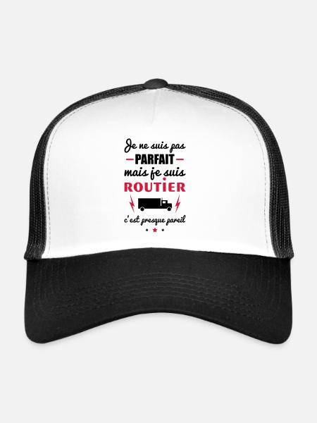 pas parfait routier,cadeau routiers - Casquette trucker  - blanc/noir - Devant