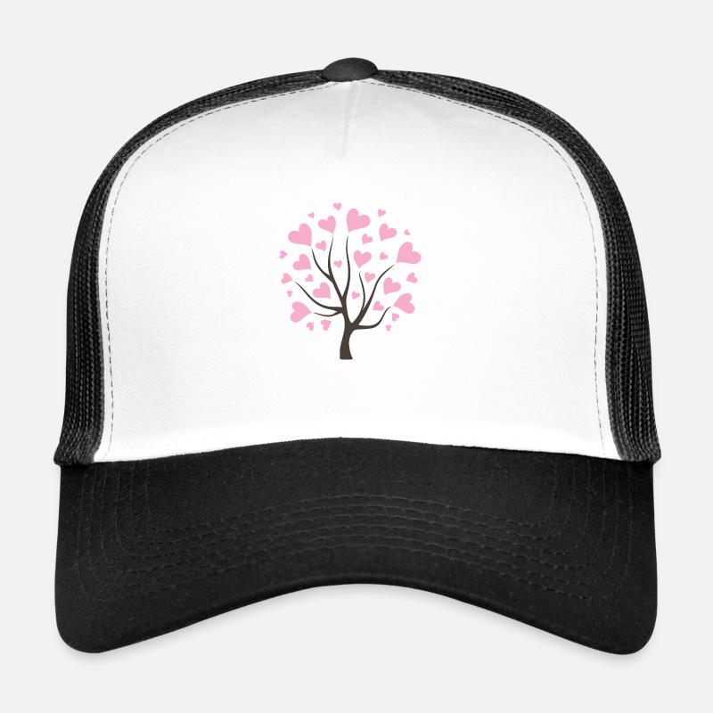 Arbre d’amour avec des coeurs roses Casquette trucker 