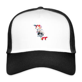 kolibri,aquarell,Illustration,blumen, ranke,floral - Trucker Cap - Weiß/Schwarz - Vorne