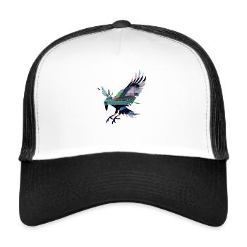rabe,krähe,vogel,graffiti,rot,collage,bunt,malerei - Trucker Cap - Weiß/Schwarz - Vorne