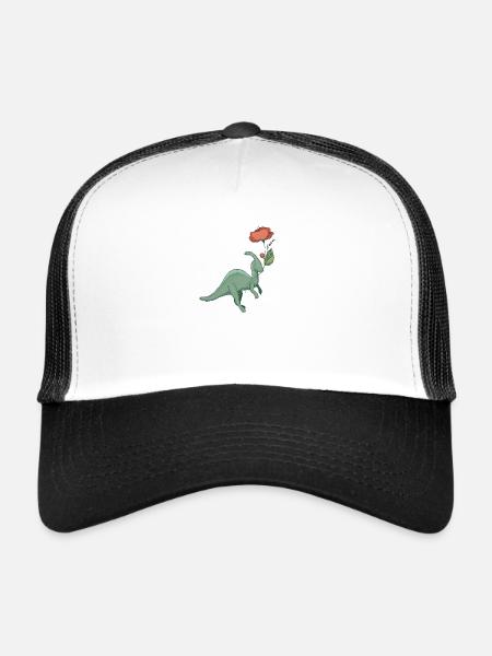 sweet dinosaur with flower - Trucker Cap - white/black - Front