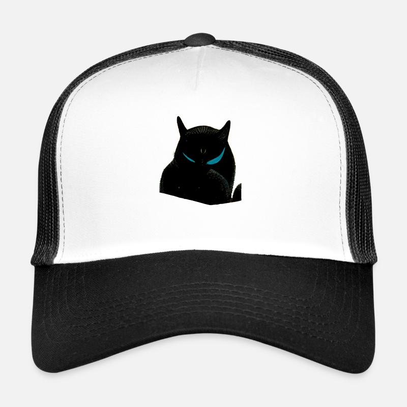 Schwarze Katze mit blauen Augen - Trucker Cap - Weiß/Schwarz