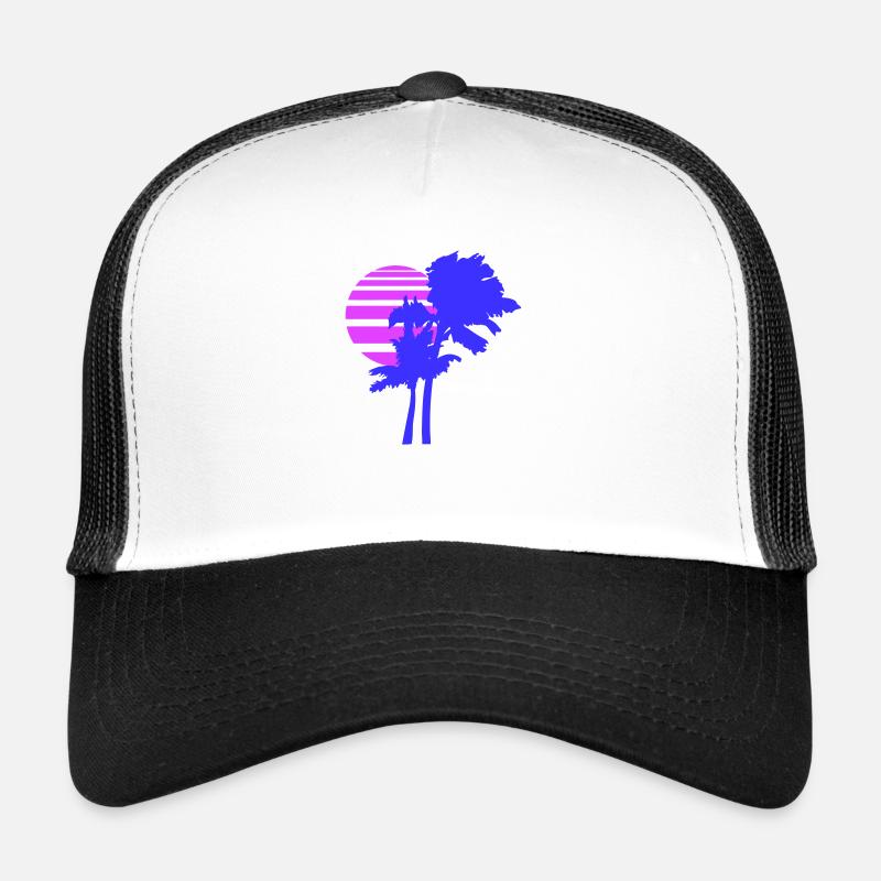 2 palmiers île arbre rayures soleil coucher de soleil Casquette trucker 