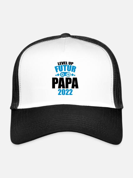 level up futur papa 2022 annonce grossesse papa - Casquette trucker  - blanc/noir - Devant