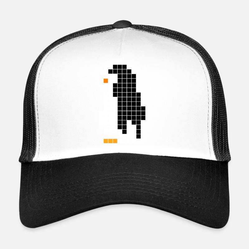 Pixel Pinguin – Retro Tier Design - Trucker Cap - Weiß/Schwarz