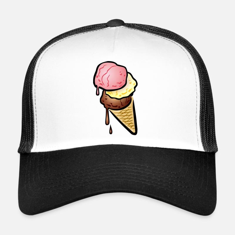 Eistüte mit drei Kugeln Eis - Trucker Cap - Weiß/Schwarz