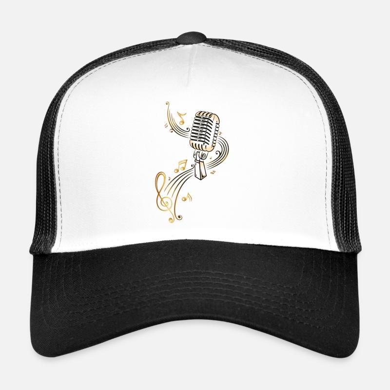 Microphone rétro avec des notes de musique. - Casquette trucker  - blanc/noir