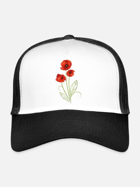 Coquelicots avec des feuilles de filigrane. Été. - Casquette trucker  - blanc/noir - Devant