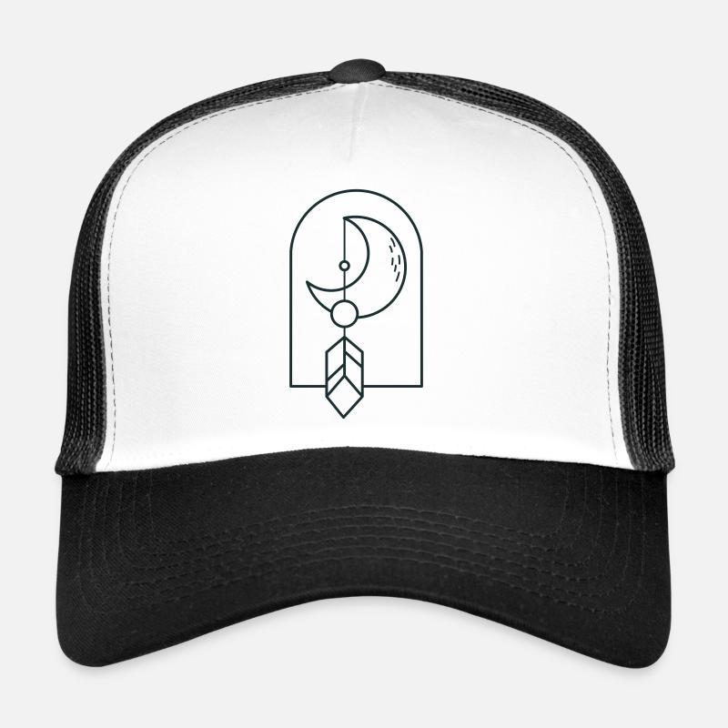 BOHO-Mond und Fallfeder auf einem Bogen - Trucker Cap - Weiß/Schwarz