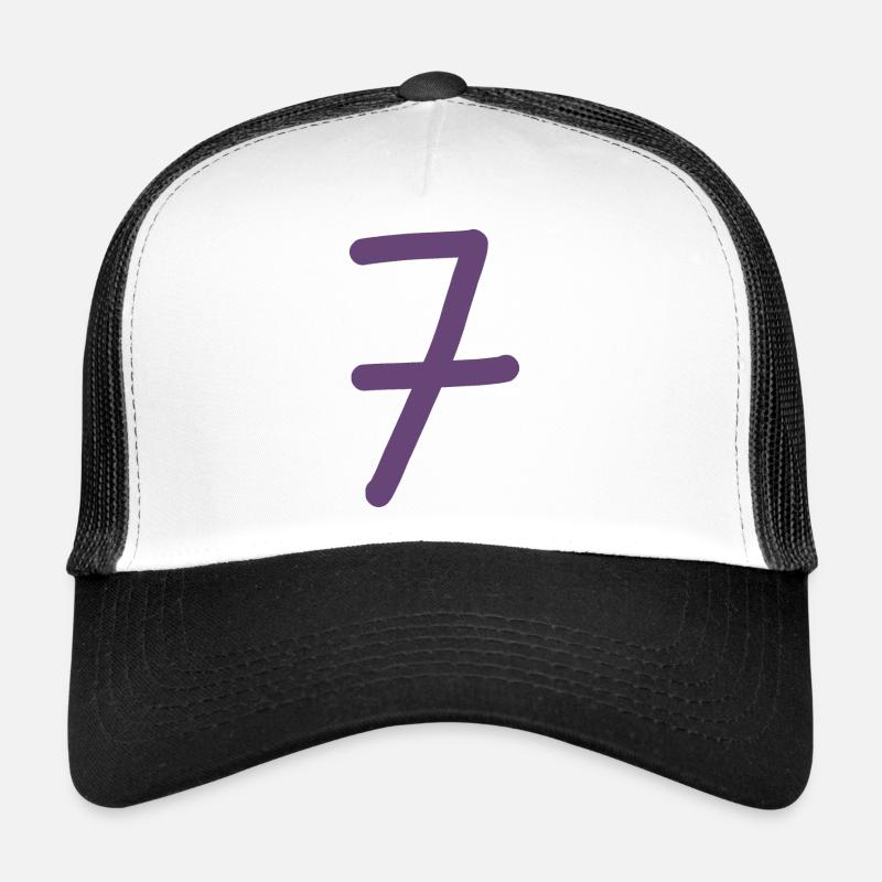 7 Nummer sieben Zahl violett Geburtstag - Trucker Cap - Weiß/Schwarz