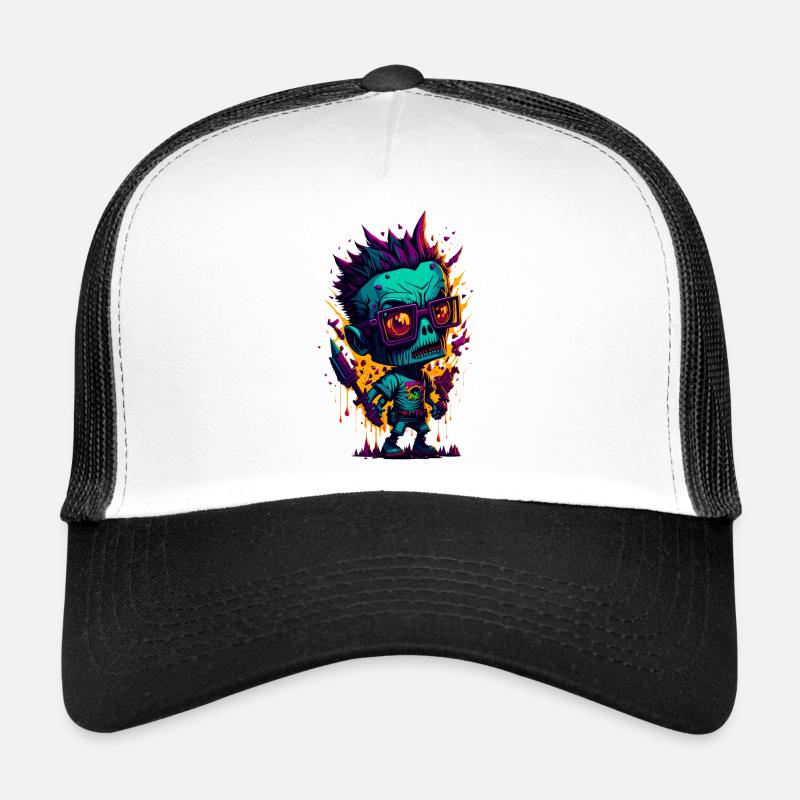 Bunter cooler Zombie - Trucker Cap - Weiß/Schwarz