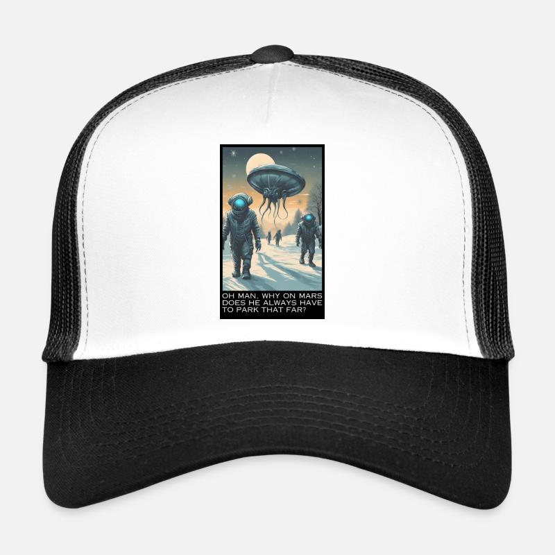 Aliens & Parkplatzprobleme mit Ufos - Trucker Cap - Weiß/Schwarz