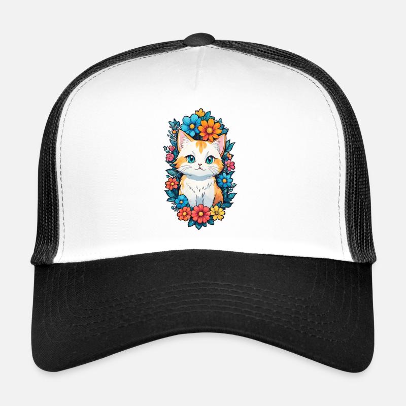 chat et fleur aquarelle Casquette trucker 
