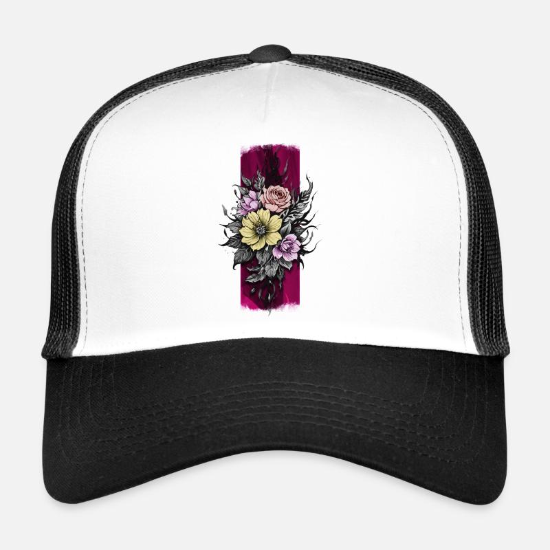 Encre de fleur : Conception de style de tatouage floral Casquette trucker 