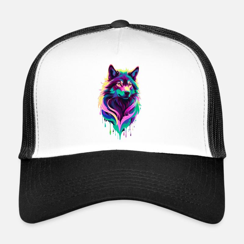 Farbenfroher Wolf Graffiti Wolfskopf - Trucker cap - hvid/sort