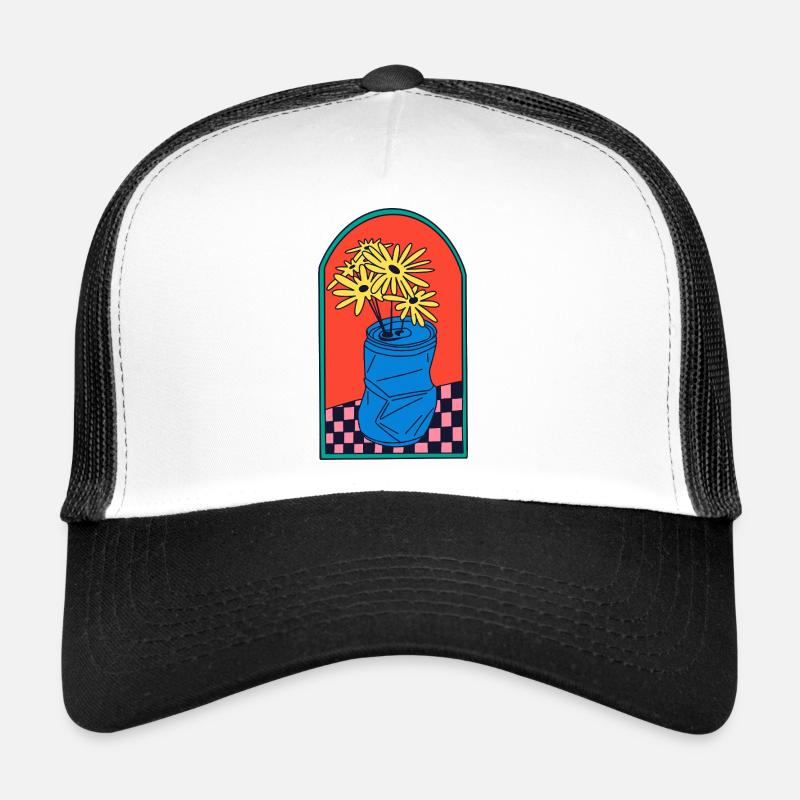 Fleurs en boîte broyée - Casquette trucker  - blanc/noir
