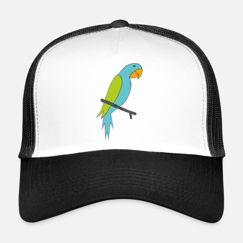 Bunter Papagei auf Ast Illustration - Trucker Cap - Weiß/Schwarz