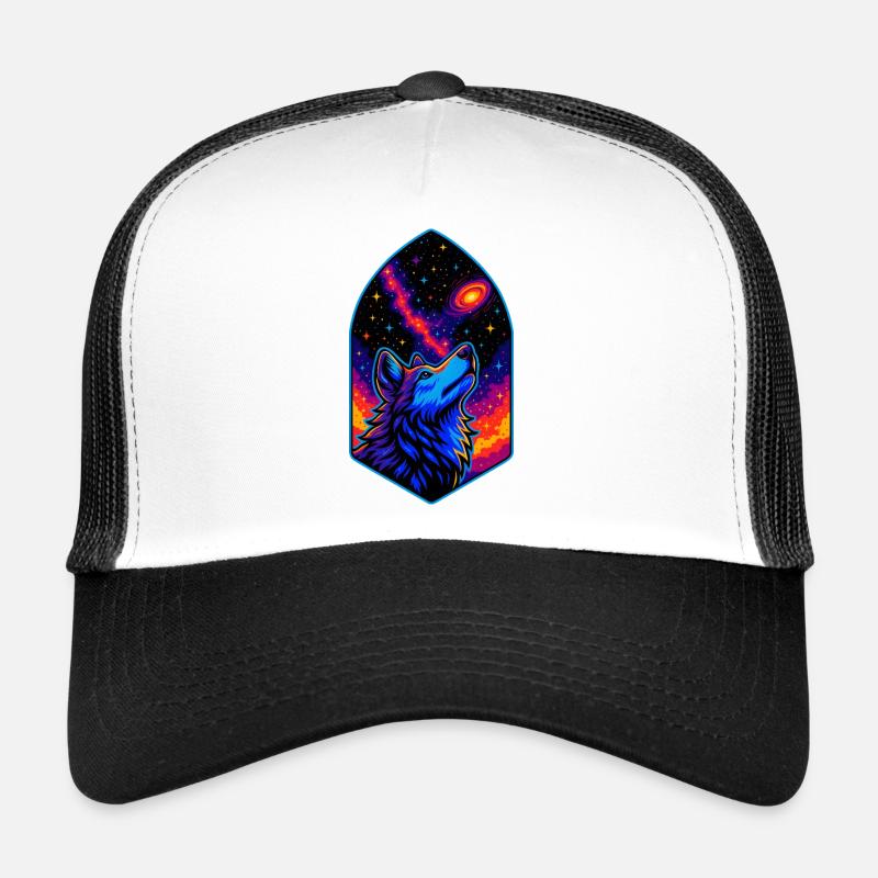 Kosmischer Wolf Nebel Kunst, Liebe Wölfe Trucker Cap