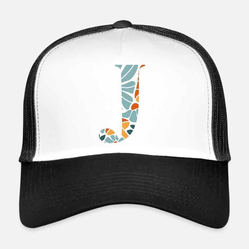 Letter j Groovy Flowers Gift Idea - Trucker Cap - white/black