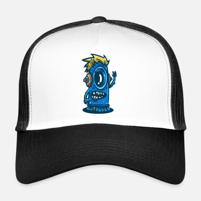 Blue Monster mit Kopfhörern - Trucker Cap - Weiß/Schwarz