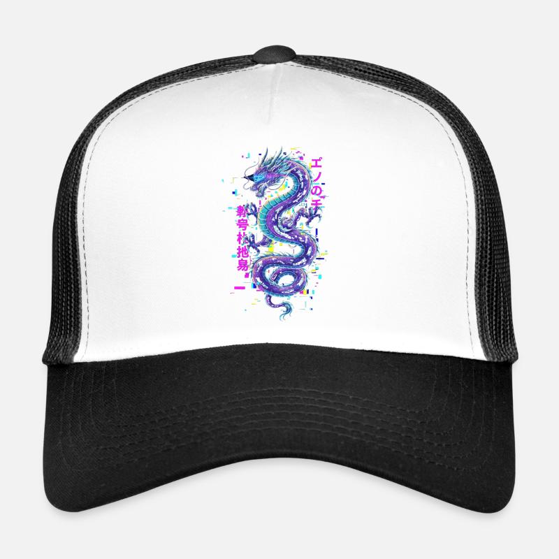 Cyberpunk Drache - Glitch Art Neon Trucker Cap