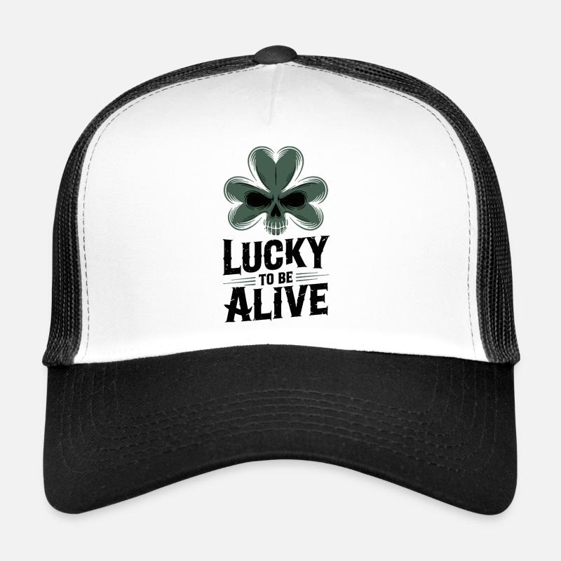 Shamrock Skull Happy Alive - Trucker Cap - white/black