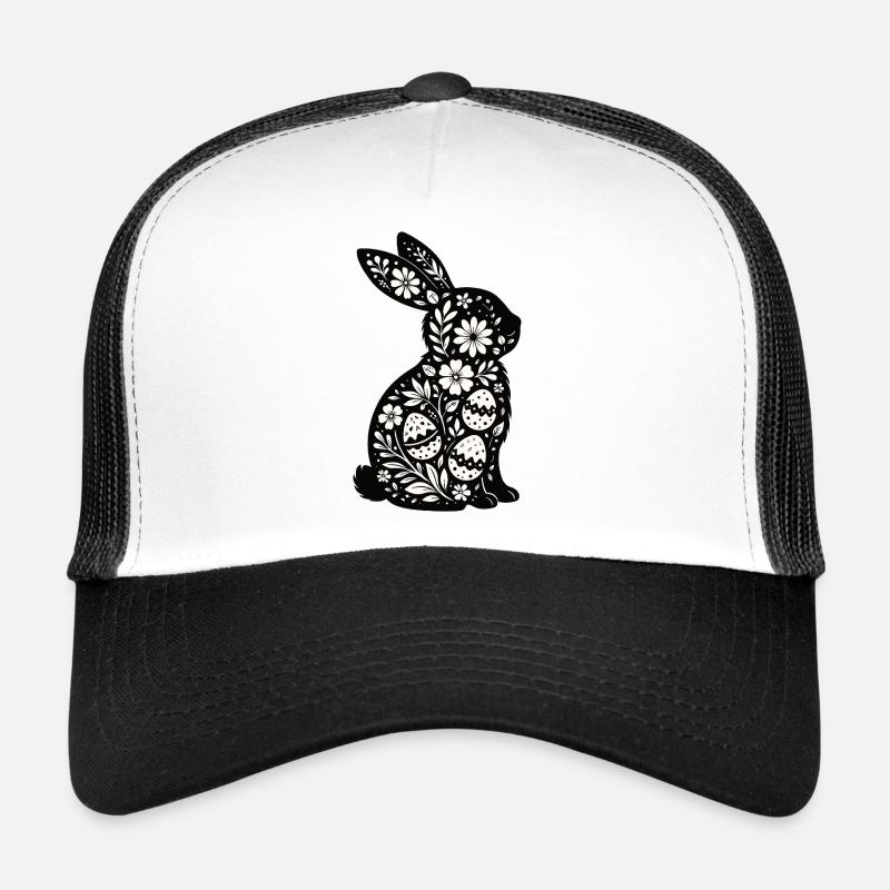 Osterhase Florale Silhouette - Trucker Cap - Weiß/Schwarz