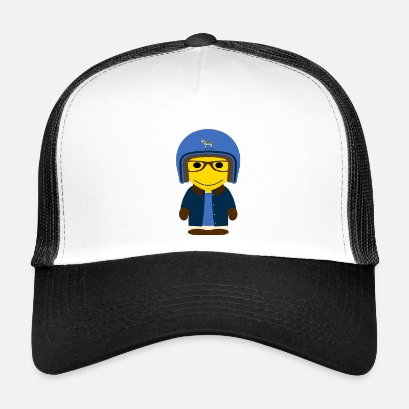 GEEKLEY blue biker and oiled jacket - Trucker Cap - white/black