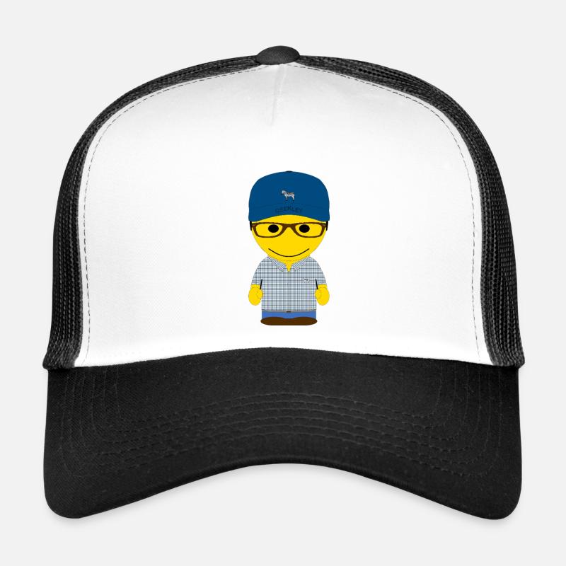 Geekley mit blauer Mütze und kariertem Hemd - Trucker Cap - Weiß/Schwarz