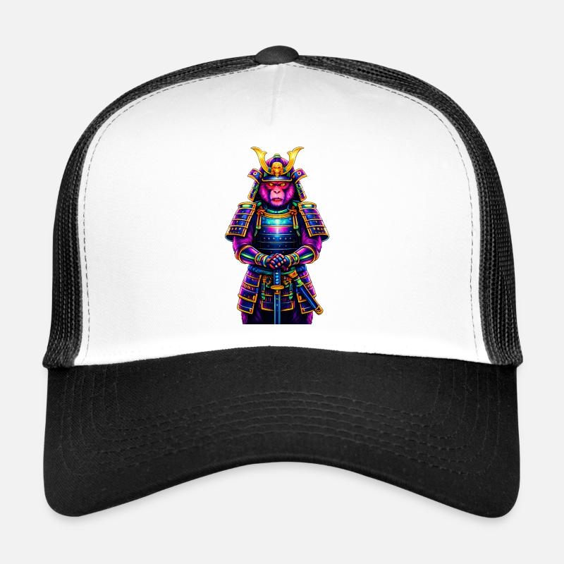 Neon-Samurai-Affe Japanisches Krieger-Tier - Trucker Cap - Weiß/Schwarz