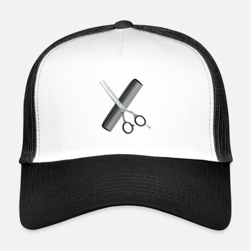 Hairdressing scissors with comb - Trucker Cap - white/black