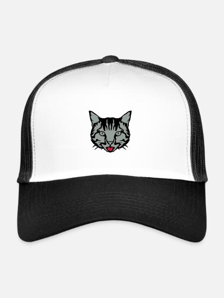 chat tire langue animal domestique 12 - Casquette trucker  - blanc/noir - Devant