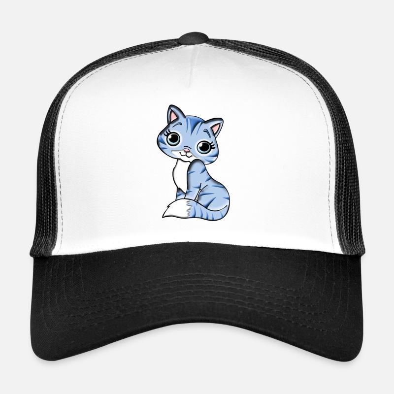Süßes blaues Kätzchen. Geschenkidee - Trucker Cap - Weiß/Schwarz