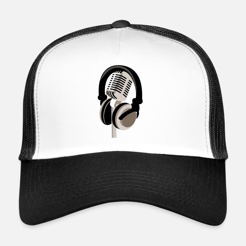 Mikrofon mit Kopfhörern - Trucker Cap - Weiß/Schwarz